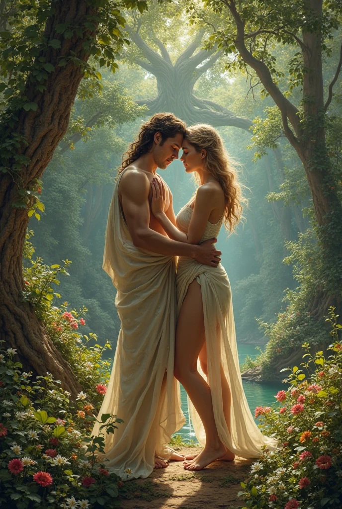 Long time ago, in a beautiful garden called Eden, God created a man and a woman. The man was called Adam and the woman was called Eve.. God made them special and cared for them with much love and affection.