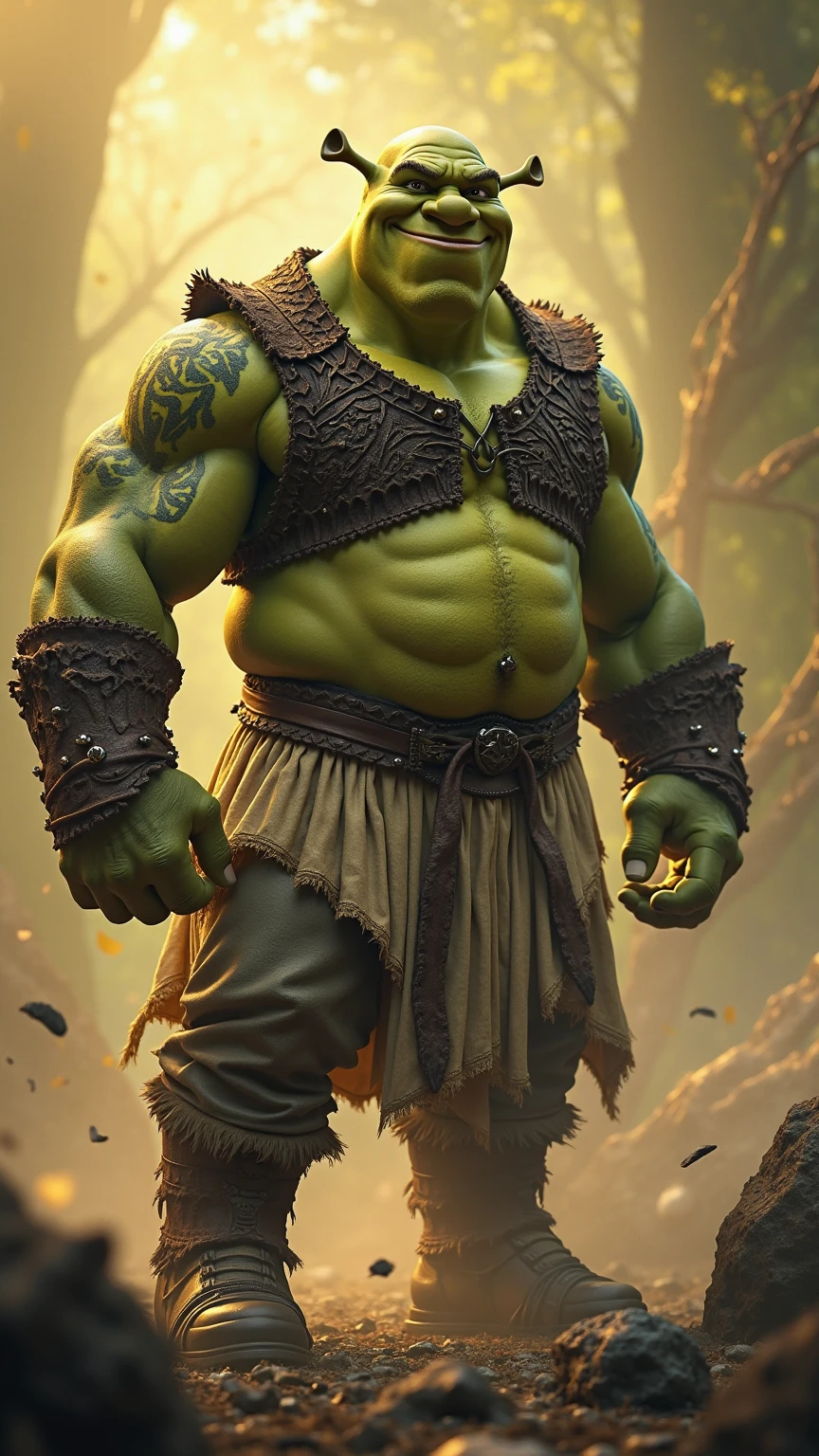 Orc with a scar on his face and dark green skin