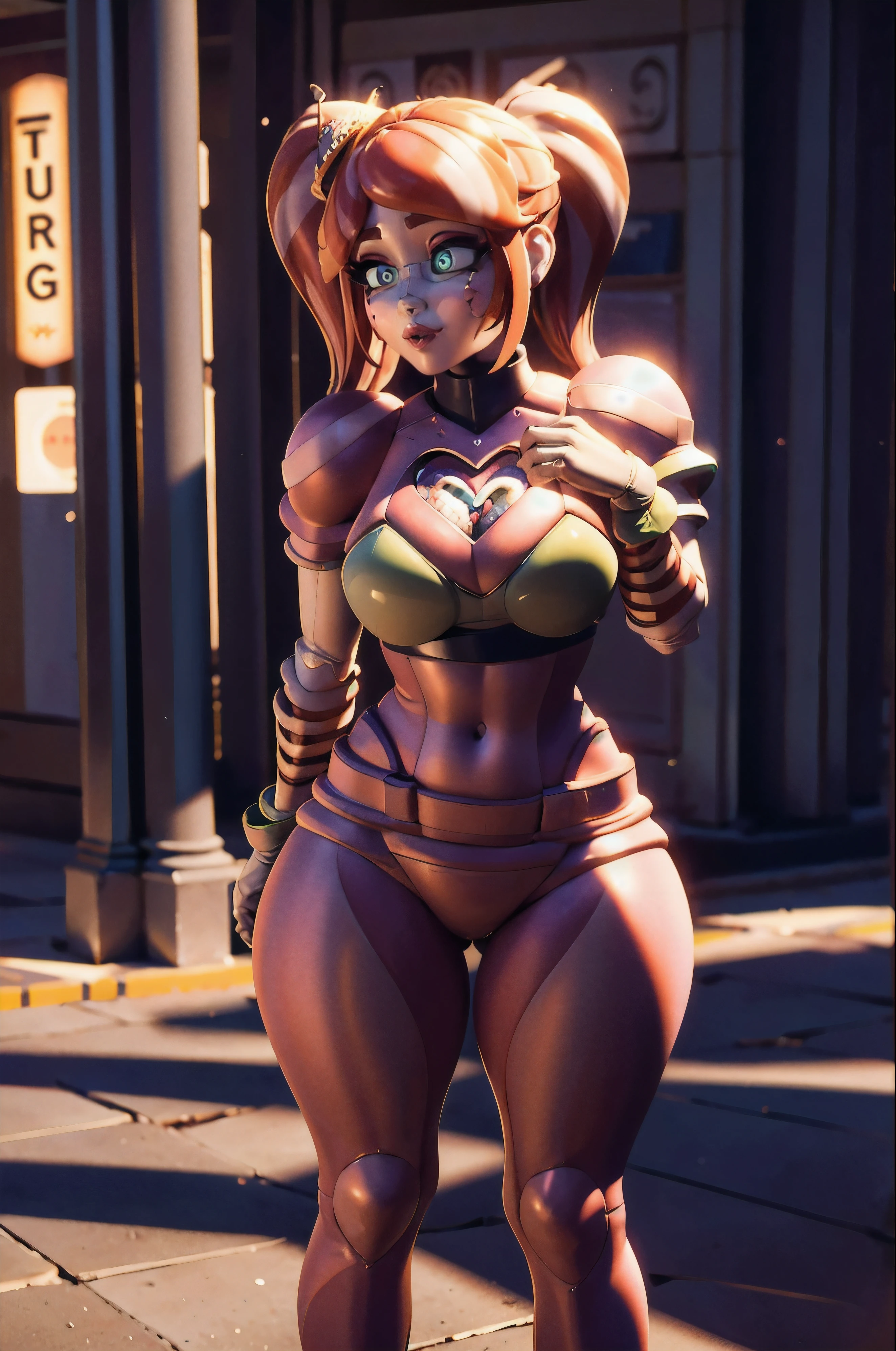 Hyper realistic super detailed sexy Mitsuri Kanroji, NSFW, Very detailed, expressions faciales sexy, seductive facial expressionace detail: 1.4): 0.4], 16K resolution, 4k resolution, dinamic lighting, High definition resolution, (sexy pose, Position attrayante), (hyper realistic: 1.4),  , (sun light: 1), (pleine hauteur: 1.8),(contrasting background: 1.5), (Anatomy of the hyperrealistic arm), (Hyperrealistic anatomy of the legs), (peau propre), (lighting cinematic: 1.7), (intime), (Technologie NVIDIA RTX Ray Tracing), (Ventre plat parfait), (image couleur),Create a 4K resolution, ultra-realistic, and extremely detailed artwork featuring a Mitsuri Kanroji in a corporate office setting with a provocative style. Mitsuri Kanroji  the central character in the artwork. She stands in front of a big glass window of a modern office offering a cityscape view.

 ((Mitsuri Kanroji (from "demon slayer"))), a girl with long green-pink gradient hair and green eyes, green hair, gradient hair, multicolored hair, long hair, braided hair, She has a commanding presence. She has a provocative yet professional silhouette,  emphasizes her figure. Her makeup  bold, with striking red lips and a gaze that demands attention.

She  dressed provocatively,  a bold fashion statement. yellow leotard, orange leotard, thigh gap, bare shoulders, a touch of glamour to her overall appearance. shy and faint smile, thigh gap