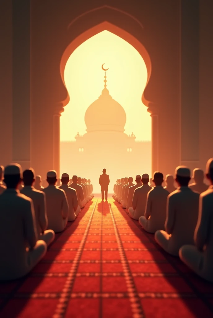 Create an image centered around the theme "What Makes Us Pray" in Islam. The image should depict a serene and spiritual atmosphere, highlighting the elements that inspire Muslims to pray. In the foreground, show a diverse group of people in various stages of Salah (Islamic prayer) with peaceful expressions, symbolizing devotion. Include a mosque in the background with soft, golden light filtering through its arches, suggesting a divine presence. Around the image, incorporate subtle motifs like a prayer mat, a Quran, and crescent moons, blending into the design to represent Islamic spirituality. The overall mood should be tranquil, inspiring, and reflective, using warm tones and a balanced composition.
Also mention the title on that image in written