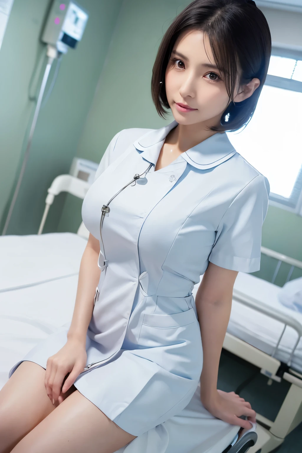 (debris flies:1.2),(8K high quality), (highest quality), (RAW image quality), (reality), (that&#39;reality的な:1.37), Big eyes,long eyelashes,that&#39;exquisite（Live-action reality的な style）,ultimate face,reality的な光と影,clear facial features,milky white skin, high detail skin,reality的な skin details,visible pores,（Super detailed）,(short hair),best portrait,((photo taken from a distance, from the front)), only one girl, cute type,fine and beautiful eyes, beautifully detailed nose, highly detailed skin) ,(Beautiful face with double eyelids), (realism: 1.4),excellent details, ultra high resolution,,,delicate and beautiful face,,25 years old,(beautiful face 1.4),thin,,((Photographed in a hospital operating room)),, ((Nurse wearing&#39;Put on your uniform and make eye contact with the audience)),Nurse wearing cap,(The hospital is white.),,very beautiful legs,((Crouching in front of the viewer))),squat with your legs slightly open,the hospital floor is white,Crouching in front of the viewer,((Crouching in front of the viewer)), ((15 year old girl, slim, thinウエスト, thin太もも, thin腕, smile)), (((look up, (view from above:1.2), Semen On , Penis Facial, how, throw, stick out tongue, open your mouth)))