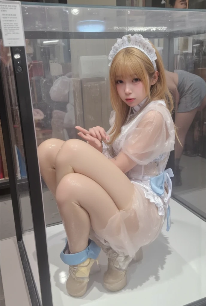 There was a woman sitting on the floor,Holding a hair dryer, Anime girl cosplay, cosplay foto, cosplay, Anime cosplay, anime girls drink Energy drink, Ayaka cosplay, the anime girl is crouching, full-cosplay, Anime girl in real life, soda themed girl, cosplay of a catboy! maid! dress, rpgmaker, Waifu, professional cosplay,