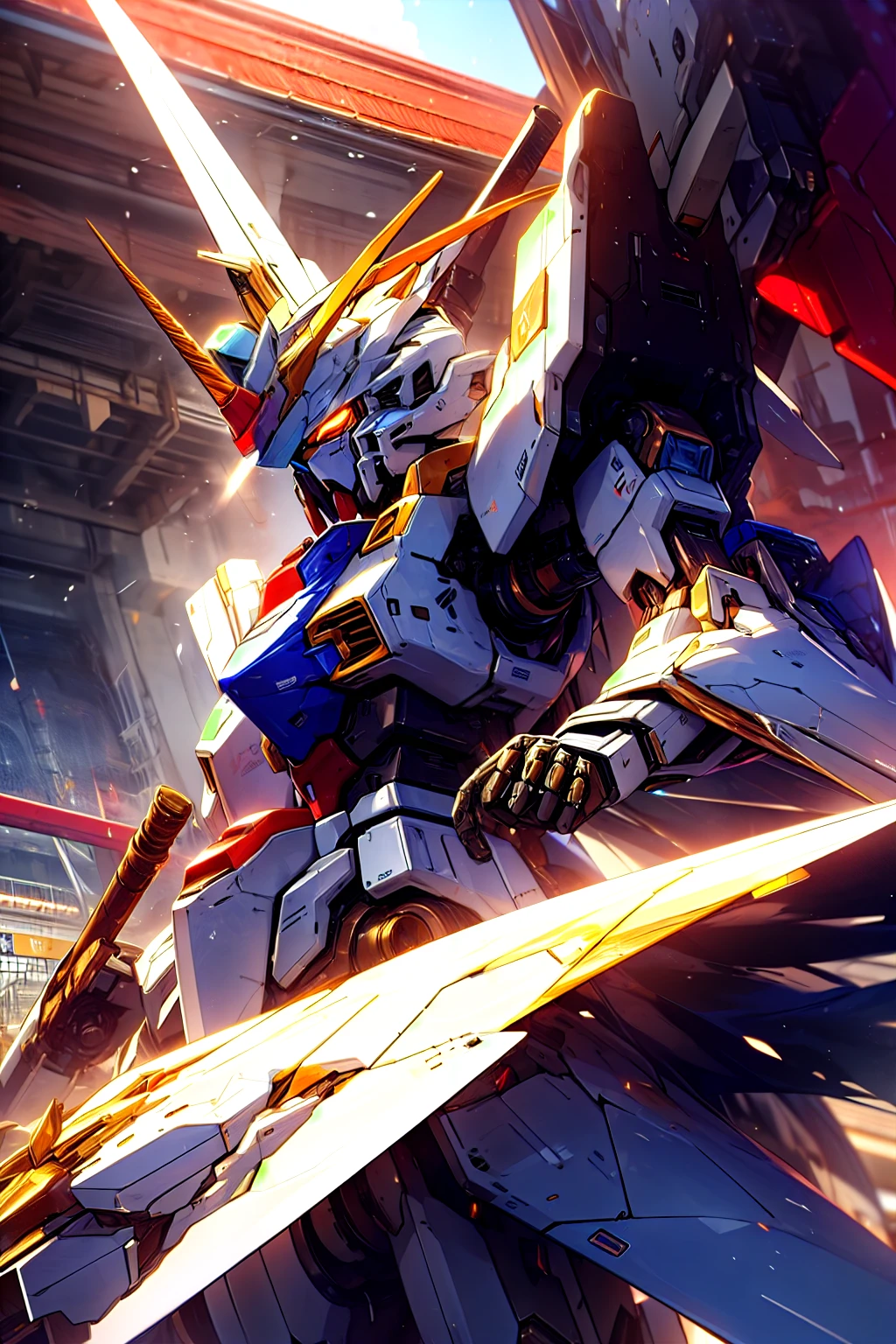 white、white色、white色の機体、 white、White、Unicorn Gundam、1 horn on the head、1 head antenna、Mecha, robot ,not human,Shine,Alone,sci-fi,Shine eyes,, best quality,masterpiece, edgequality , beautiful intricate details,perspective silhouette ,((8k, best quality, masterpiece, very detailed, rule of thirds)),((Crazy image)),photorealistic,masterpiece,amazing,High Resolution,High Resolution,sharp concentration,photorealistic rendering,very detailedな説明, professional,intricate details, white、white色、white色の機体、 white、White、Beam Saber。 beam shield、 Funnel 、