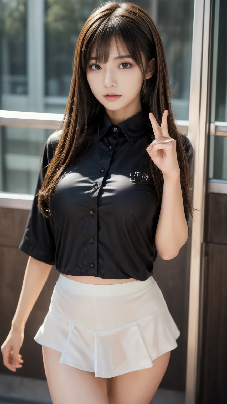 white_shirt
black_leather_skirt
black_stockings.        Flor,  Te pido que cualquier cosa que te pase, pass it on to me, como puedas. Porque para eso estoy. Si vos me contas todo, yo te puedo ayudar. Tranqui, you are open mind and so am I. So you can trust me. 