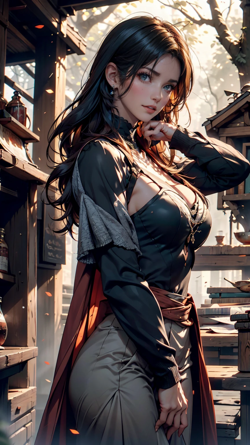 Japanese anime style. woman. middle ages. Europe. Fantasy. skirt. sword. Are standing. whole body. From below.  