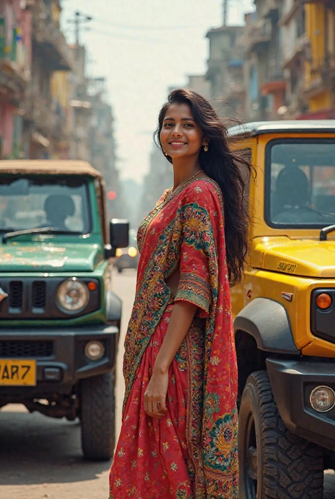 an arabian girl in the middle of mumbai streets