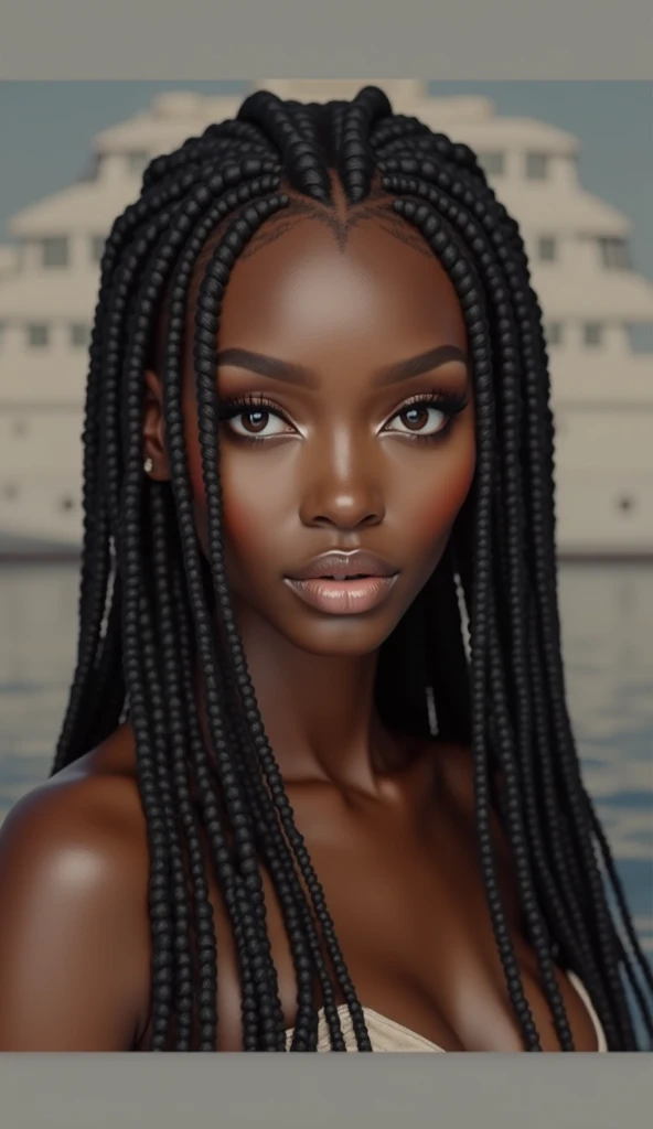 sexy black woman in blue bikini in the water, realistic bikini, smooth purple skin, in the style artgerm, ( ( dark skin ) ), deviantart artstation cgscosiety, in the water, dark purple skin, wlop glossy skin, swimsuit model, in style of wlop, in water up to her shoulders, epic 3 d oshun, UHD, super detail, best quality
