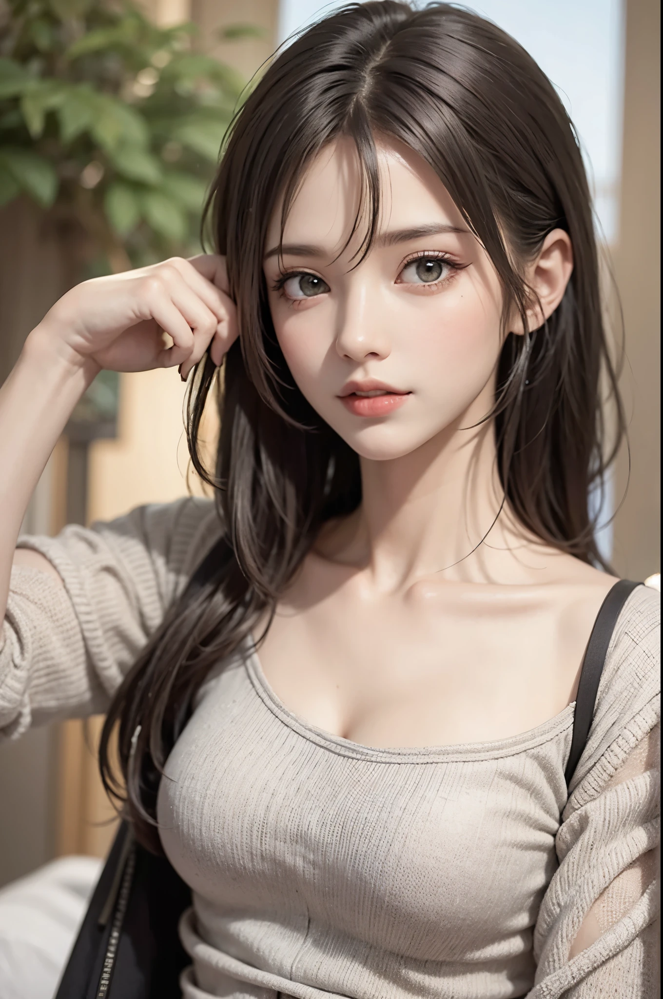 (Best Quality, Masterpiece:1.3), Illustration, ((Beautiful detailed face)), beautiful detail skin, intriciate detail, The ultra-detailliert, Best image quality in 8K, Real Image () (19-year-old female model:cardigan, whiteshirt, JINS) (Medium Tits) , , , , , , Park Background , , , , ((Very delicate glowing skin))