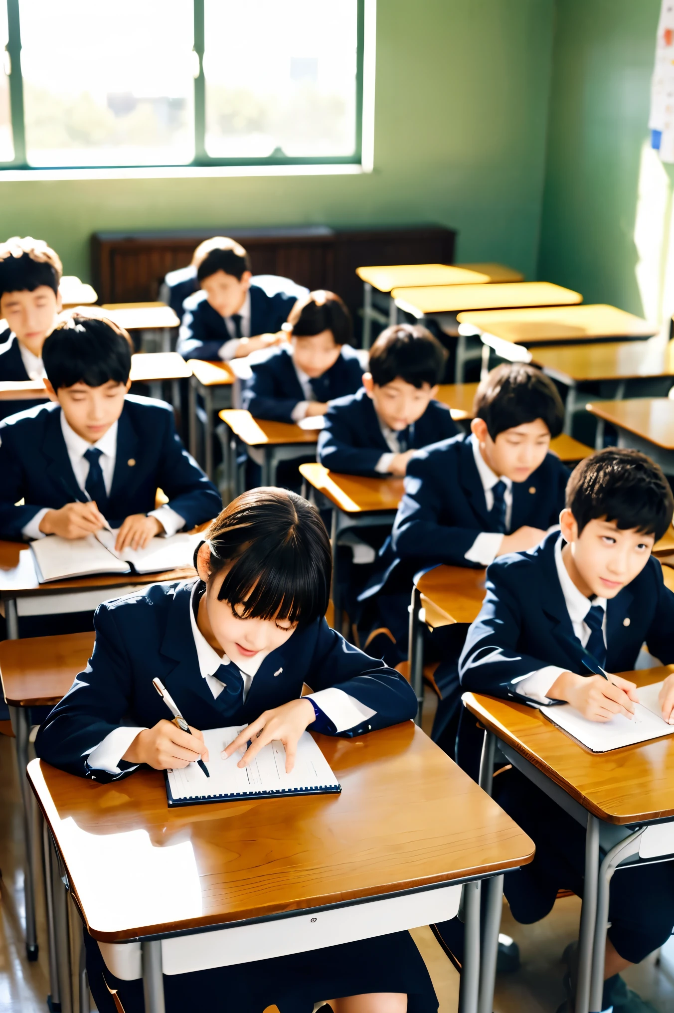 Classroom filled with students and an engaged teacher.