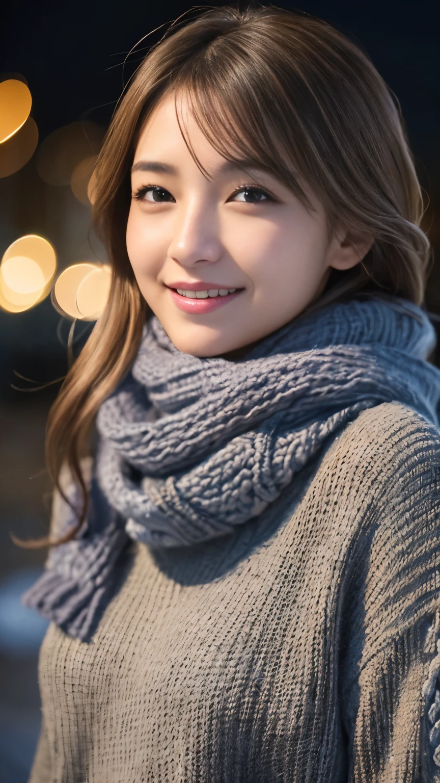 (Wear a coat over your winter clothes and scarf、Close-up of a girl with a slender chest and long curly hair :1.5)、(Girl with a small smile and hair fluttering in the wind :1.3)、(beautiful snowy sunset sky:1.5)、(perfect anatomy:1.3)、(no mask:1.3)、(Refers to the whole:1.3)、realistic、photograph、table top、highest quality、High resolution, delicate and beautiful、perfect face、fine and beautiful eyes、Fair skin、real human skin、pores、((thin legs))、(black hair)