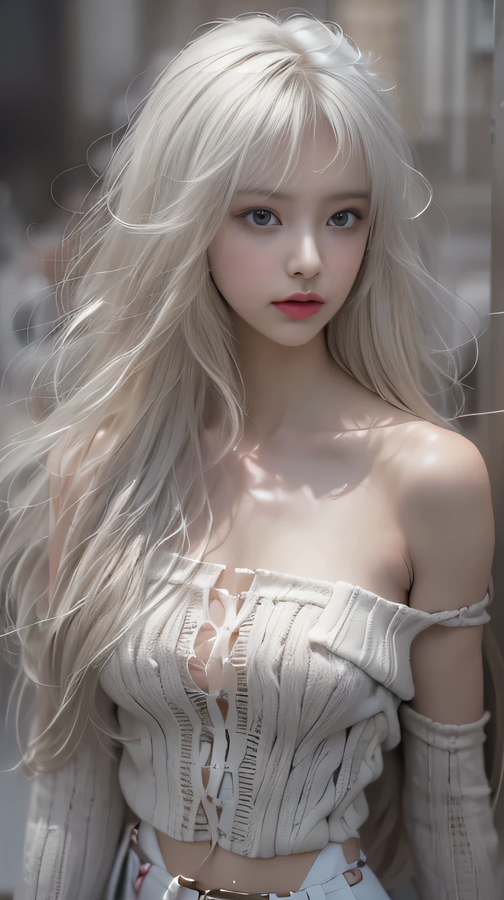 highest quality、masterpiece、(realistic:1.1), (((20-year-old, , Very cute face)))、super long straight hair、white hair color, bangs between the eyes、white skin、glowing skin、 princess dress, frontage、detailed face、so beautiful、Sparkling vivid purple eyes、(bright look:1.1)、 Winter Vivid and sharp focus, (((ginormous chest))),looking at the viewer, top-quality、超A high resolution、a red dress、large full breasts,