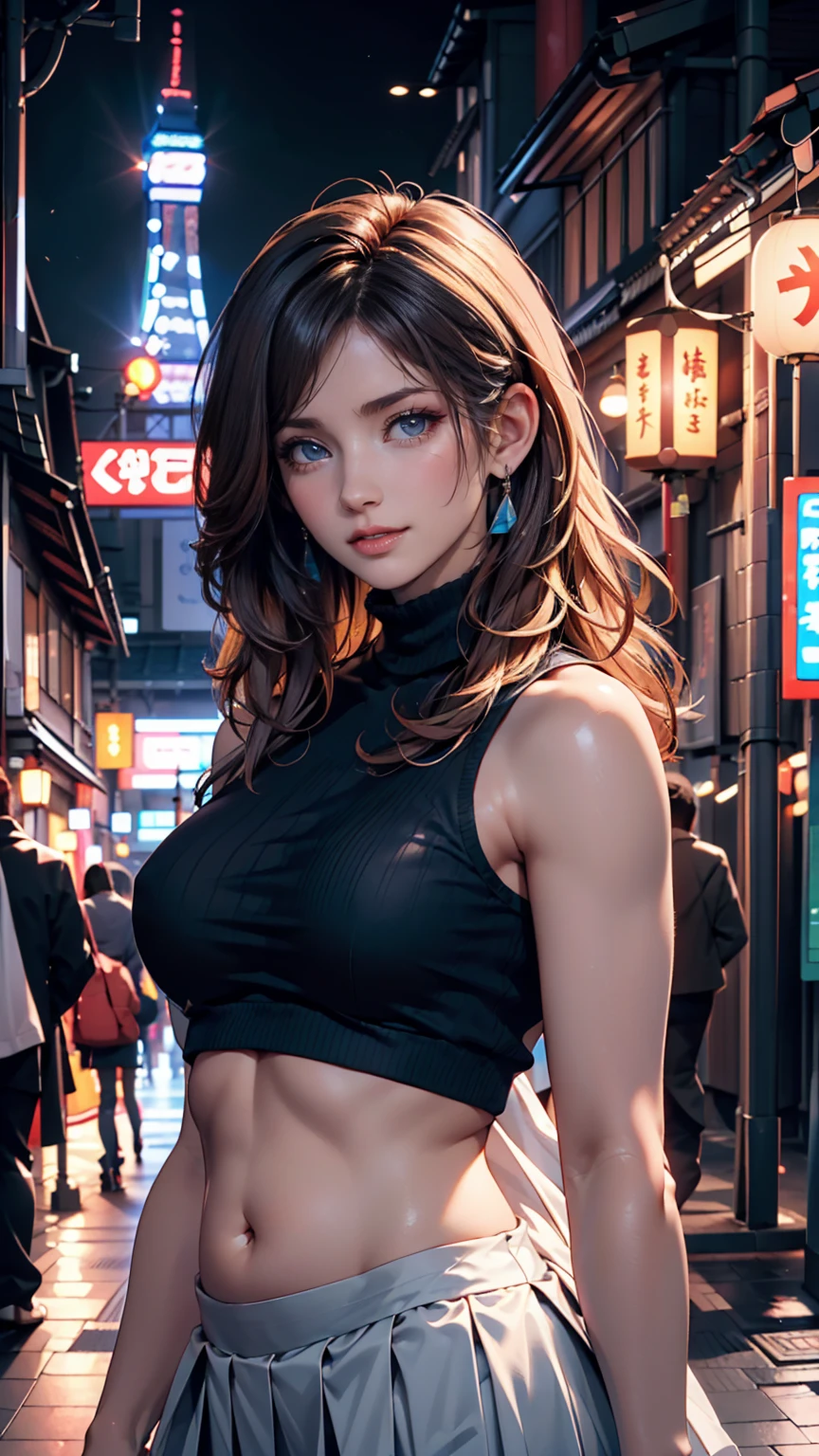 Sitting on the edge of a super high-rise building, wearing a black top, Navel visible、Micro mini skirt、The wind flips my skirt、Panties in full view、Studio Ghibli, Cityscape, Detailed illustrations, Official Art, In kawacy style, Graceful Movement, Nocturne, Composed, HD wallpaper