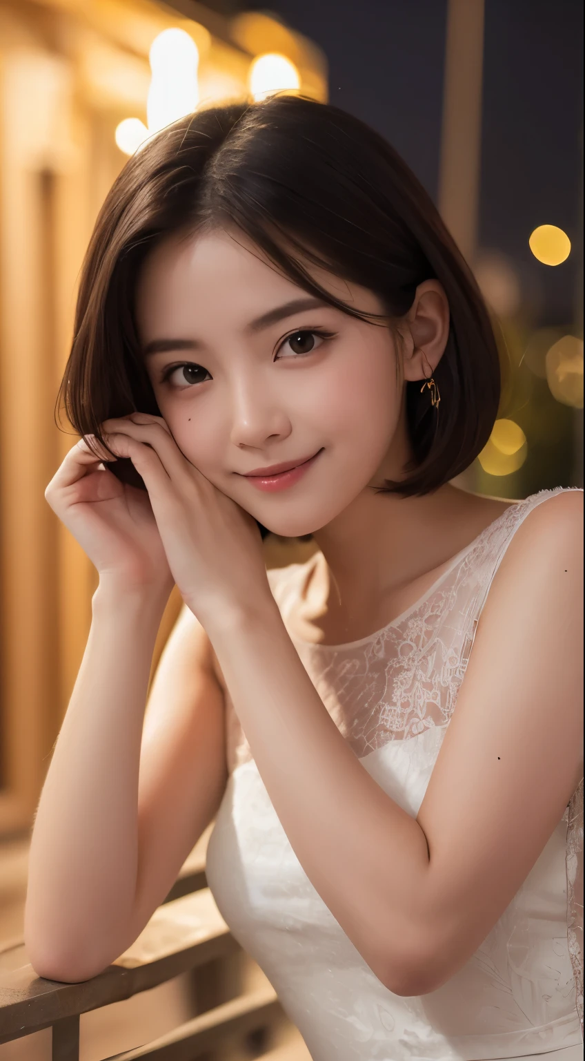 (shoulder-length straight short hair: 1.2),Upper body, （Extremely meticulous CG 8k wallpaper），（Extremely refined and beautiful），（Masterpiece），（best qualtiy:1.0），（Ultra High Resolution:1.0），beautiful light up，Perfect lightning，realistic shaded，[A high resolution]，Smooth and flawless fair skin，Extremely exquisite facial details，ultra - detailed,panorama,A  girl，small head，Smile，cheerfulness,Summer，afternoon，Close Shot，at home，In living room,Blue green background，Sitting upright on a stool next to a piano，Playing piano with both hands，enjoying a comfortable and intoxicated expression,besides，small face，（perfect body:1.1）,small breasts，flat chest，slim，thin，bra wrap buttocks tight fitting dress short white skirt，Slender legs，shoulder off，bare shoulder，Charming collarbone，flowers