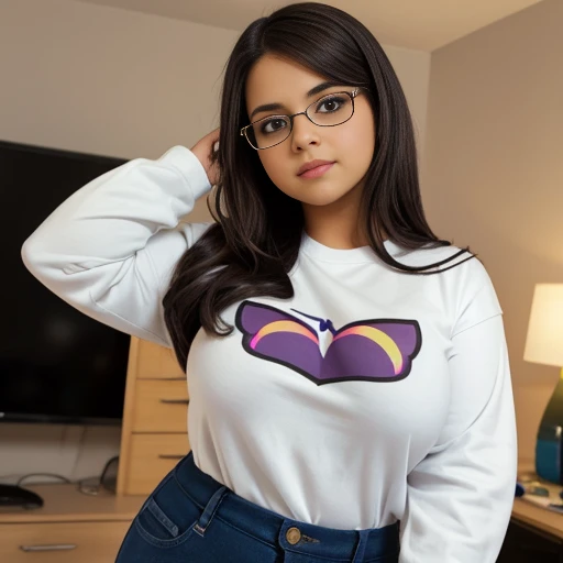 woman sssniperwolf is wearing glasses and choker necklace <lora:sssniperwolf_XL:1>, laying down on the bed, wearing a white button down shirt and short plaid skirt, best quality