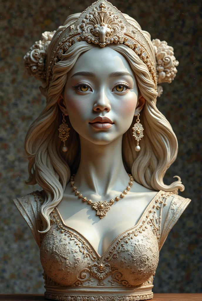 Rococo period painting、watercolor paiting、Gentle queen with gray hair、Good body shape、Kings of the Middle Ages、putting on a crown、White dress of the Rococo era、Angel Smile、huge-breasted、Detailed upper body、Tin rod