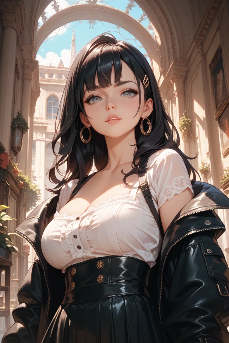 a cat woman with freckles, dark brown eyes, and an upturned nose, she is very happy, she has long wavy black hair, wearing aviator sunglasses with clear lenses in a soft watercolor style. The girl's clothes must be in pink, purple, and blue in celebration of the bisexual, with stains of ink and watercolor mixing and filling the scene. There should be a subtle, nuanced change in colors using the impasto technique with gouache paint. There should be a light rain in the watercolor painting with a little watercolor paper texture and a pastel background.