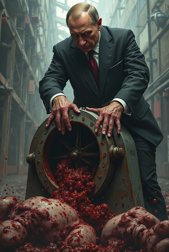 A man in the abyss，Covered in blood，Full of maggots，Maggots are eating at men's skin，There are cigarette butts on the ground