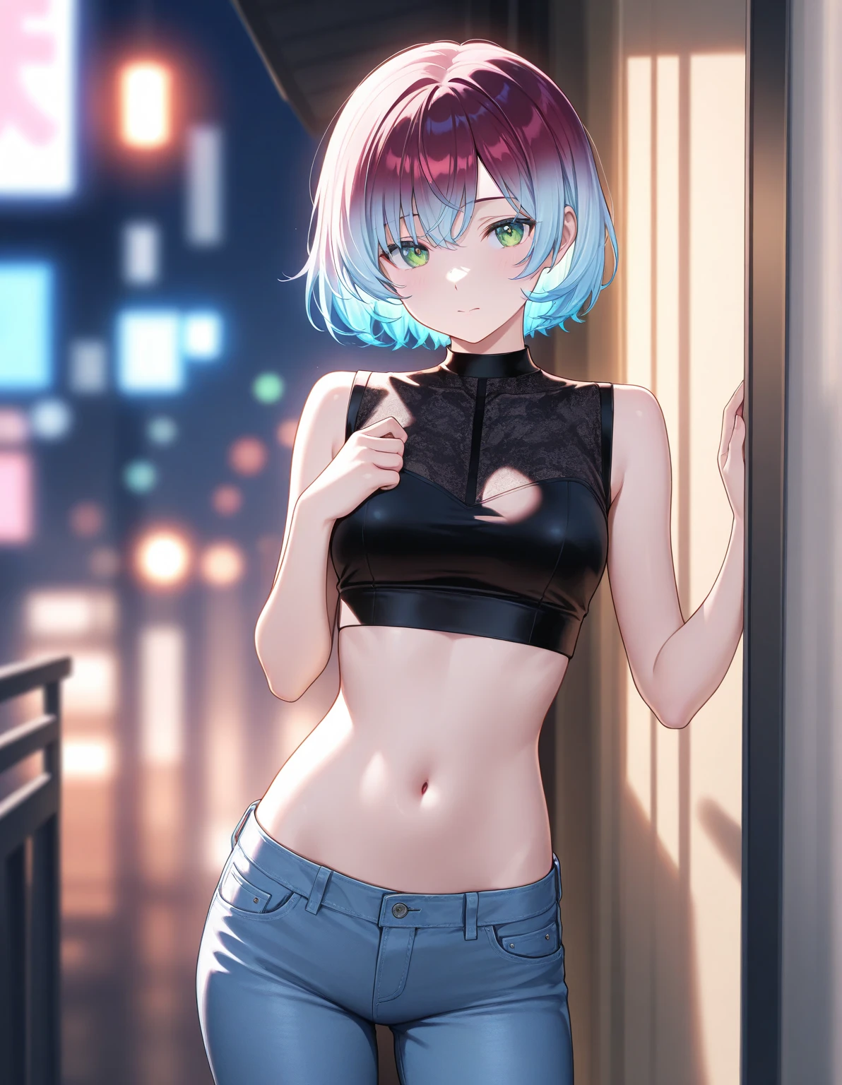 Masterpiece, top quality, best quality, official art, beautiful and aesthetic, anime, 1girl,extremely detailed, colorful, more detailed ((ultra-detailed)), (highly detailed CG illustration),Best Quality, High resolution, Unity 8k Wallpaper, (Illustration:0.8), (Beautiful detailed eyes:1.6), extra detailed face, Perfect Lighting, extremely details CG, (Perfect hands, Perfect Anatomy), blue short hair,cap,hairpin,blue eyes, white top, sport shorts,short shorts,skinny fit, small breast, in middle,street, night, city, from behind, bend over.