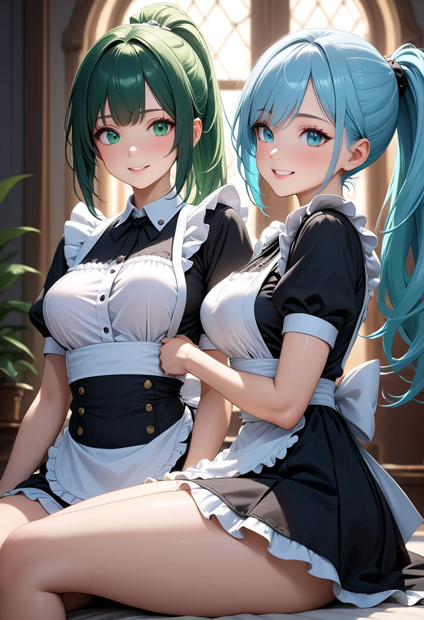 (((Maid uniform)))), (((Large target)))), Drunk Eyes, Hatsune Miku,