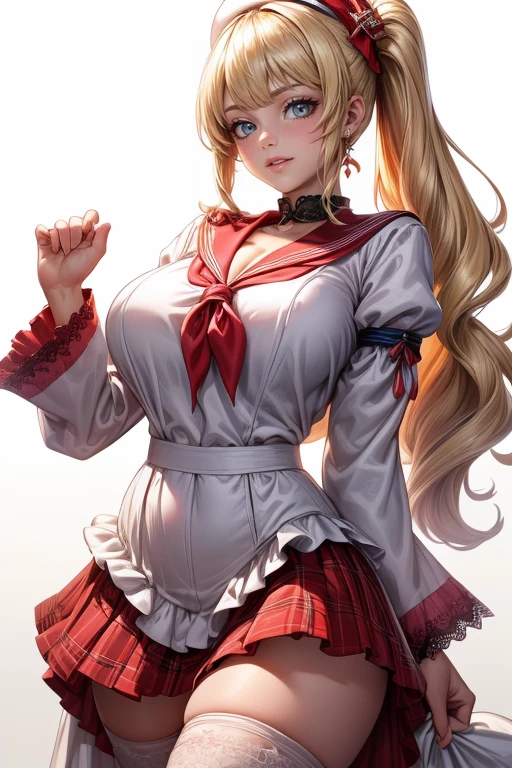 ((best quality)), ((masterpiece)), (detailed), perfect anatomy, highly detailed hands, highly detailed human ears, highly detailed face, highly detailed eyes, highly detailed nose, highly detailed mouth, highly detailed hair, highly detailed skin,a 1 girl,long straight blond hair,sky-blue eyes,athletic,self-confident smile,a single red rose as an hair ornament,coral color lipstick,white tight wet shirt,short sexy black pleated skirt,dynamic sexy pose, in bedroom, portrait,highly detailed,masterpiece,photorealistic,8k,ultra-detailed,dramatic lighting,intricate details,elegant,aristocratic,regal,noble,confident,powerful,imposing,dramatic, all image in sharp focus, full body wide shot