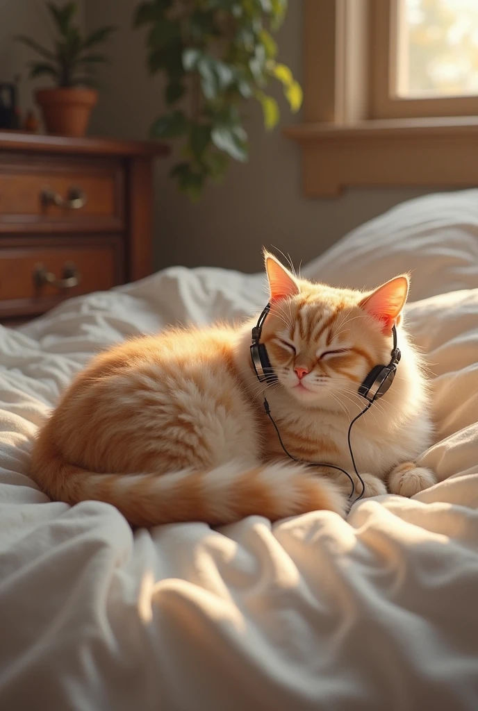 Cat sleeping with headphone