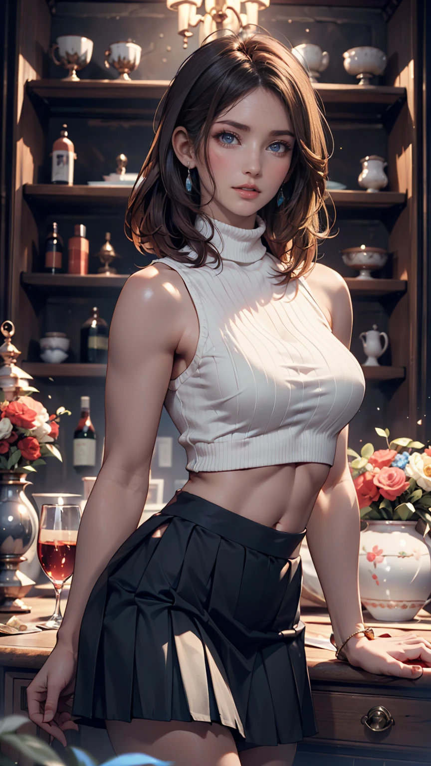 ((((Highest quality))))、(((Ultra-precision CG16K wallpaper)))、(((masterpiece)))、(((Very detailed)))、(((Very detailedな)))、((129 year old mature woman:1.6))、((とてもbeautiful日本人の顔))、((Zuo々Nozomi:1.5))、((Straight medium hair、Blunt bangs:1.5))、((Shiny brown hair:1.5))、beautiful delicate eyes、Brown eyes、eyeliner、eye shadow、High nose、Small nostrils、Small Mouth、Seductive lips、beautiful breasts、((C cup size breasts))、beautiful feet、eight-headed body、Perfect balance、Perfect Anatomy、Perfect composition、beautiful detailed shading、beautiful, Natural light、beautiful detail glow、Written boundary depth、(((High chroma)))、(((Genuine:1.9)))、((Vivid:1.5))、((beautiful Skin))、((Skin Texture))、((Genuineな皮膚感))、(((Cowboy Shot:1.6)))、((Front view、Shoot from the front、Front Low Angle:1.6))、(((smile:1.5)))、((Women are watching this、Show Viewer、look forward to:1.6))、Bright sunlight、Natural light、(((Glass Square、wood:1.3)))、(Walking pose:1.6)、(((Wine red high neck sleeveless ribbed knit dress:1.6)))、((head band、Put on earrings:1.3))、((Knee socks clothing:1.3))、