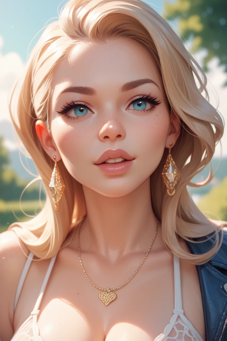 with blonde hair and green eyes with an eclipse bead