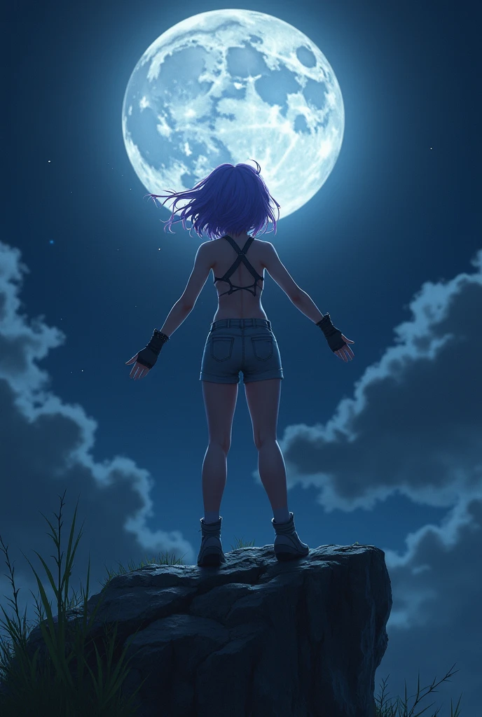 expansive landscape photograph with a fit girl in the foreground , (a view from below that shows sky above and open field below), a fit girl standing on flower field looking up, (full moon:1.2), ( shooting stars:0.9), (nebula:1.3), distant mountain, tree BREAK
production art, (warm light source:1.2), (Firefly:1.2), lamp, lot of purple and orange, intricate details, volumetric lighting BREAK
(masterpiece:1.2), (best quality), 4k, ultra-detailed, (dynamic composition:1.4), highly detailed, colorful details,( iridescent colors:1.2), (glowing lighting, atmospheric lighting), dreamy, magical, (solo:1.2)