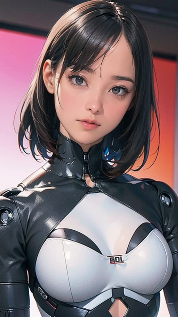 (highest quality:1.2),ultra-light clay, mineral pigments, a 18-years-old girl is standing, looking up the ceil, a photorealistic cute gymnast, beautiful face in a hypnotic state, brainwashed, European face like a beautiful doll, open mouth, blank face with no emotion, Short-cut hair, full body portrait,long sleeve leotard,tight-fitting metalic long sleeve leotard