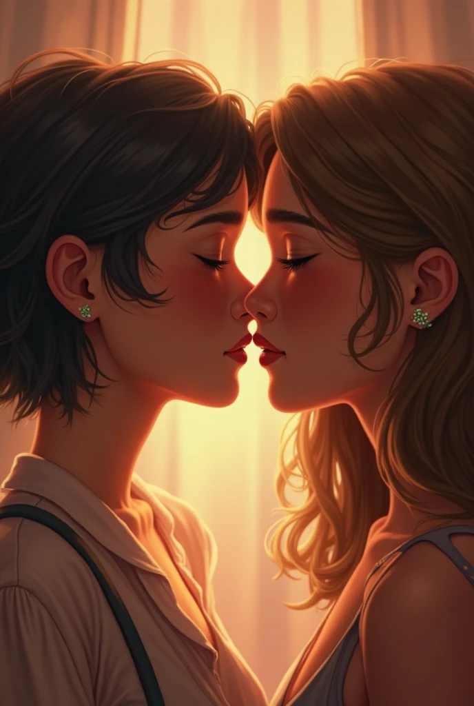 young girls, <lora:Deep_Kiss:0.6>deep kiss, multiple girls, 2girls, closed eyes, hugging, portraits, skinny, flatchested, tongue out, sunny, sun rays, lens flare, bokeh, dust, score_9, score_8_up, score_8, source_anime, score_7_up, <lora:Beauty_enhancer_Pony_2_by_Foxie:1>