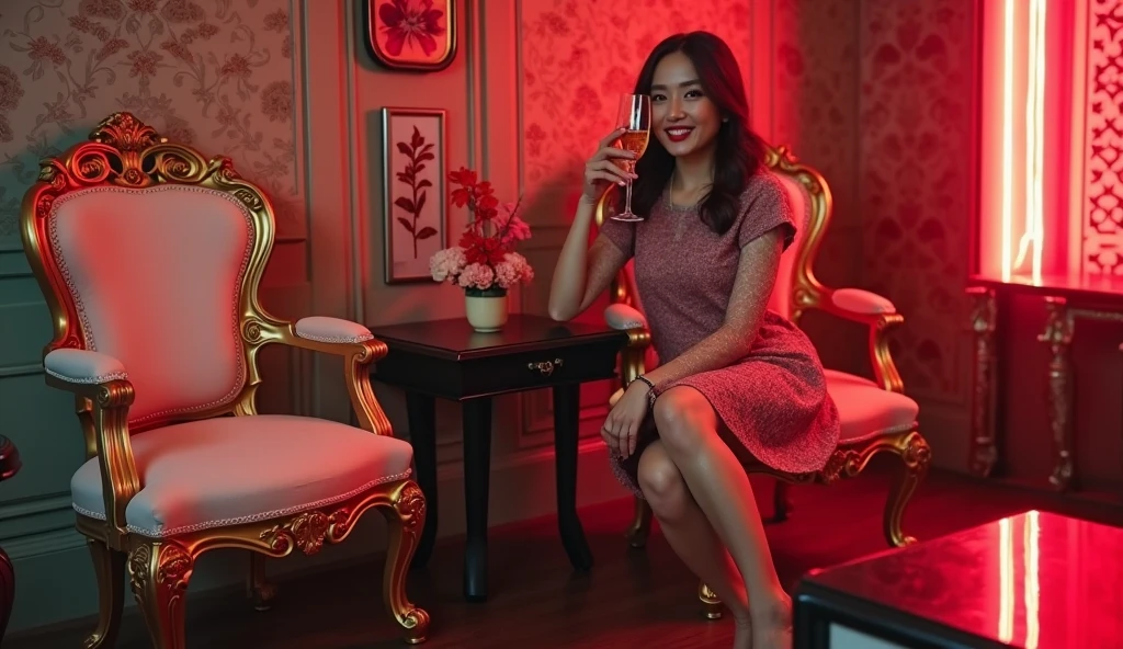 <lora:JJsLoveHotel_XL:1>,((Love Hotel)), ((dramatic lighting)), Masterpiece, high quality, best quality, authentic, super detail , high quality, ceiling light, highly detailed, screen, sofa, coach, pillow,rose petals, bottle, glass,
((1girl,school dress, sailor fuku sitting on sofa)),