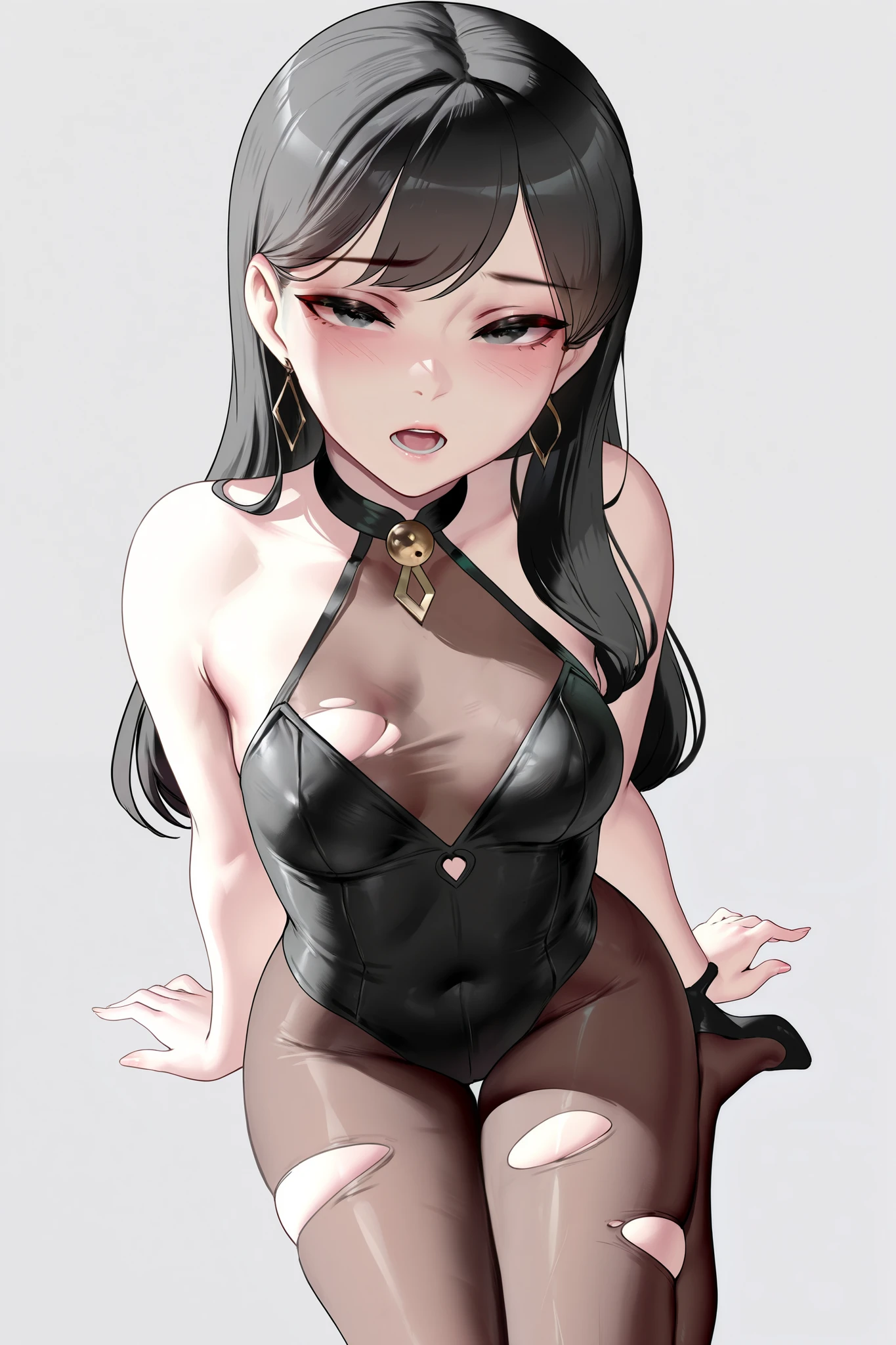 Japanese、woman，Black Hair、Long Hair、既婚woman、Big Lips、Nipples are visible、Large Breasts、L Cup Breast、Painful face、endure、刑務所に排尿するwoman、incontinence、Black tight dress、China dress、Squat positions、Spread your legs、Electric shock、Sweat、High heels、Front of body、bondage、inhibition、Exposed armpits、Chained hands、Underarm hair、Hairy armpits