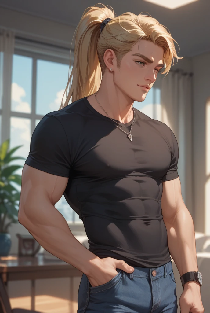A man, different poses, man focus, torn office outfit, bare chest, can see from the waist up, muscle, muscle body, Curly hair, light blond hair, gratitude, gratitude face