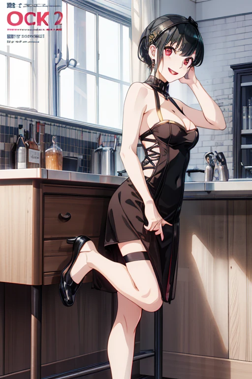 Rio, Super Blackjack、red hair、short hair、((Bartender's clothes))、((Fishnet tightini skirt、Photo from below、medium chest、Bedroom、Rio・デ・カーニバル、