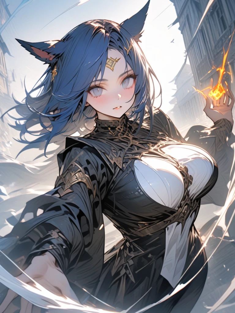 ((best quality)), ((masterpiece)), (detailed), 1 women pornstar elf dark knight, 8k_wallpaper, extremely detailed eyes, (large masterpiece digital art), (intricate details:1.3 ), (ultra-detailed:1.3), (sharp focus:1.3), (natural lighting:1.05), (vivid colors:1.3), (best quality:1.4), high quality, expressive eyes, full body, detailed face, beautiful face, perfect face, ((hair sandy white curls)), ((dragon dark silver horns)), (gold eyes), {{gray blue skin}}, ({gray blue skinned female}), big breasts, huge chest, powerful relief muscles of the abdomen and legs, powerful strong muscles of the arms, abdominal piercings, cruel predatory and cold-blooded arrogant look, a predatory smile with many fangs, open kimono of yellow and red silk, white croptop with transparent wet cloth, under the clothes the clear outlines of large pointed nipples with piercings in the form of crosses appear, torn leather pants, the outlines of a wet vagina are clearly visible, steel gloves, wet, dirty, covered in blood, walking along the road between the houses of a destroyed village, dark cruel fantasy style,