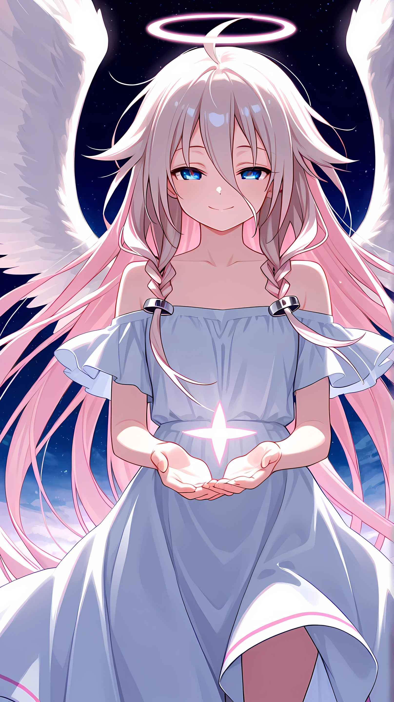 score_9, score_8_up, score_7_up, (masterpiece), (best quality), (highly detailed), (IA), adult, 1girl, detailed face, beautifull, halo, smile, angelic, descending from heaven