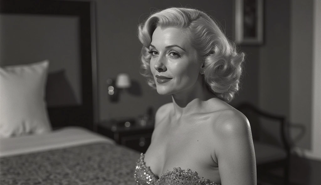 Lana Turner dressed in sensual clothes and smiling