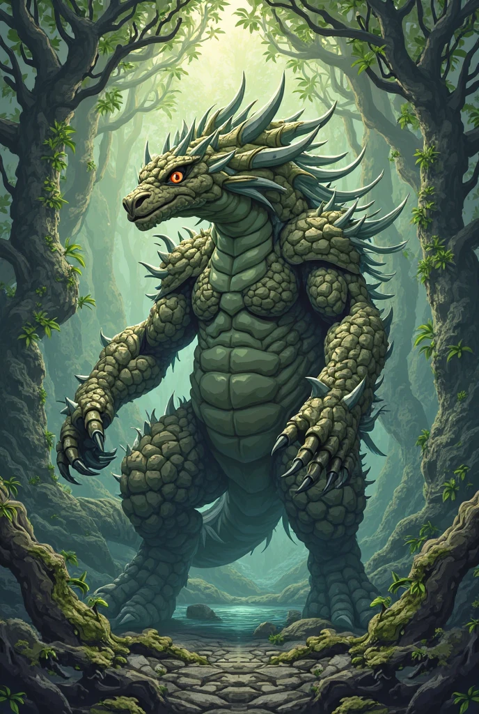 sweating a lot,muscular,Topless,Rainforest,hairy,personification,chest hair,Serious face(scars in the face) Mature (blue eyes)Huge muscle ripped abs wild,Crocodile of tribal ambition
