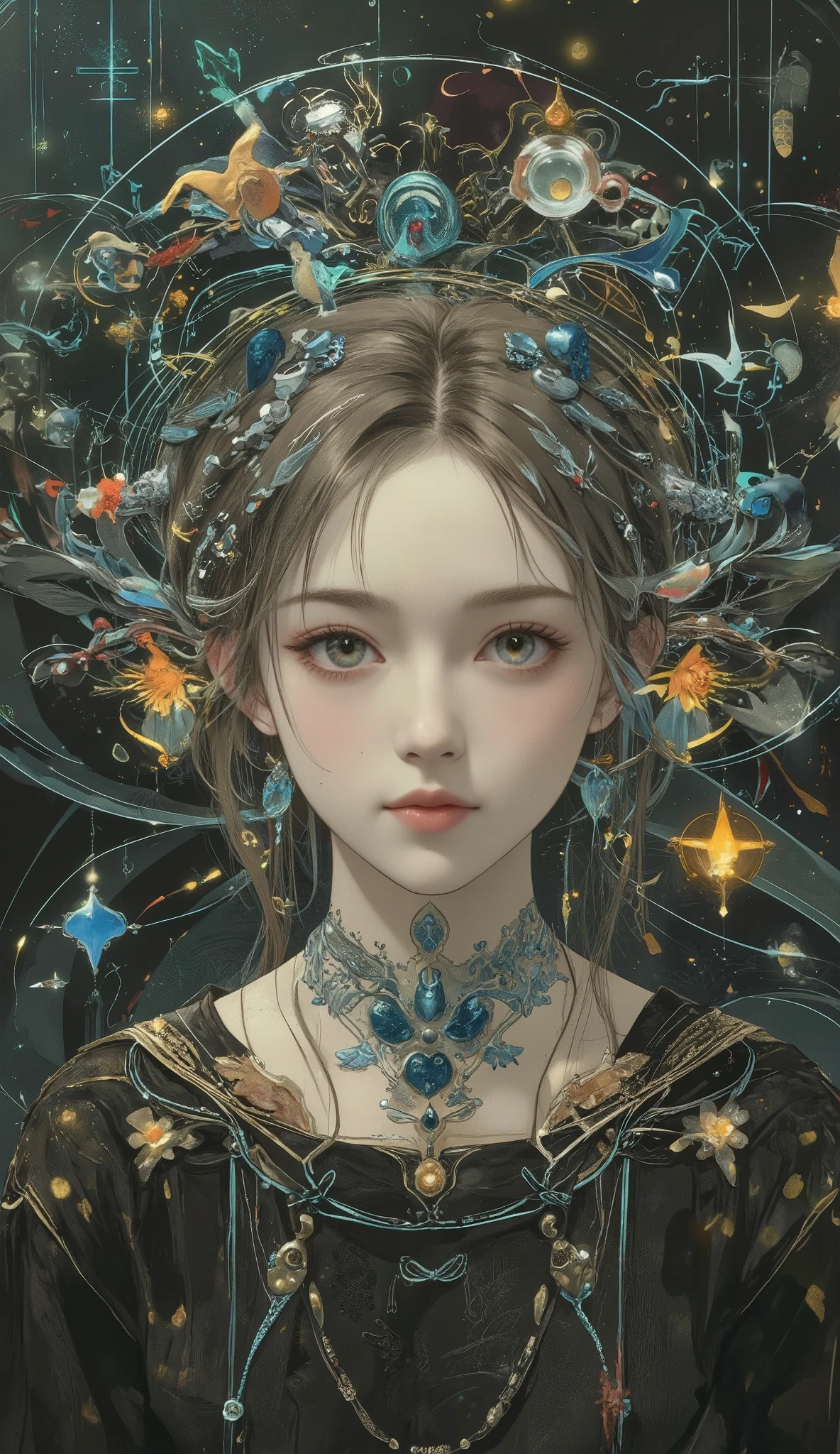 masterpiece, best quality, ultra resolution, perfect anatomy, one young woman, detailed face and eyes,lost in a mysterious world、Scenery I've Seen for the First Time、maze、Bauhaus art, On Art、absurd、 Fantastic、metaphysics