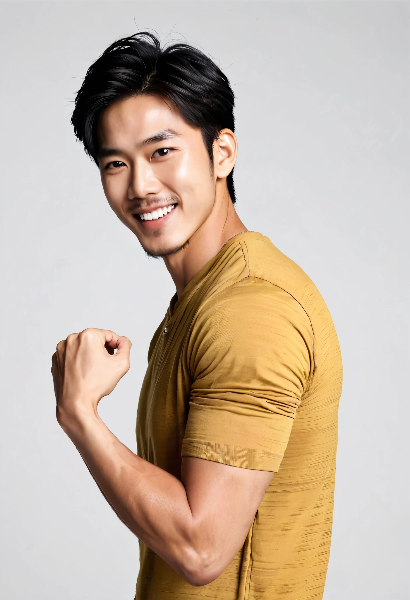 fist pose、handsome、 piece、Young people、20th Generation、爽やかなhandsome、Open your mouth in joy、Happy pose、マスター piece、japanese male、20th Generationの青年、Actual photo、 realistic、white black、smile、full color