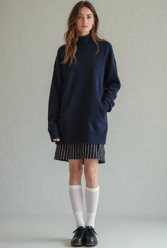 Beautiful young Margaret Qualley, The Last of Us, game, big sweatshirt, Tiny blue pleated skirt, no panties, dark tights, hyperrealistic, 14 years old, model body, small breasts, beautiful breasts, long hair, braided hair, long legs , 8k, standing in front of lake, cherry blossom, sunlight, led lighting, blood on wall, pool of blood, full of human remains, detailed reflection, anime style