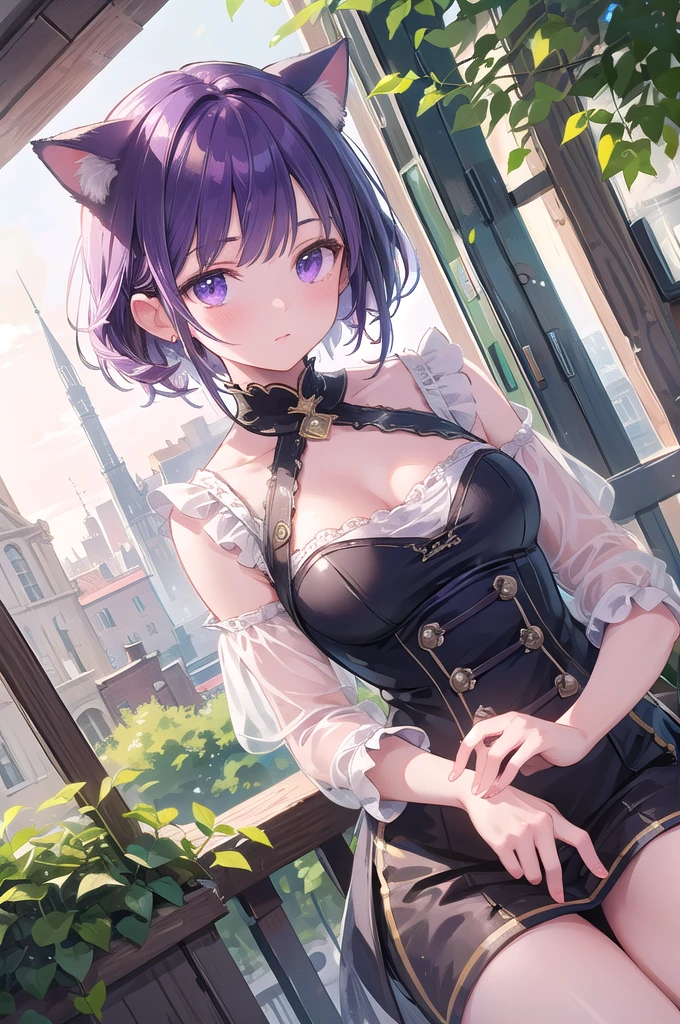 Cartoon image of woman in purple dress standing in front of building, attractive young cat, (NRF) safe for work, very beautiful anime young cat, young cat, Cute mini style furry woman, beautiful Anime Cat Girl, NRF version, A succubus in a short, tight dress., Anime Cat Girl, Charming anime girl, cute Anime Cat Girl