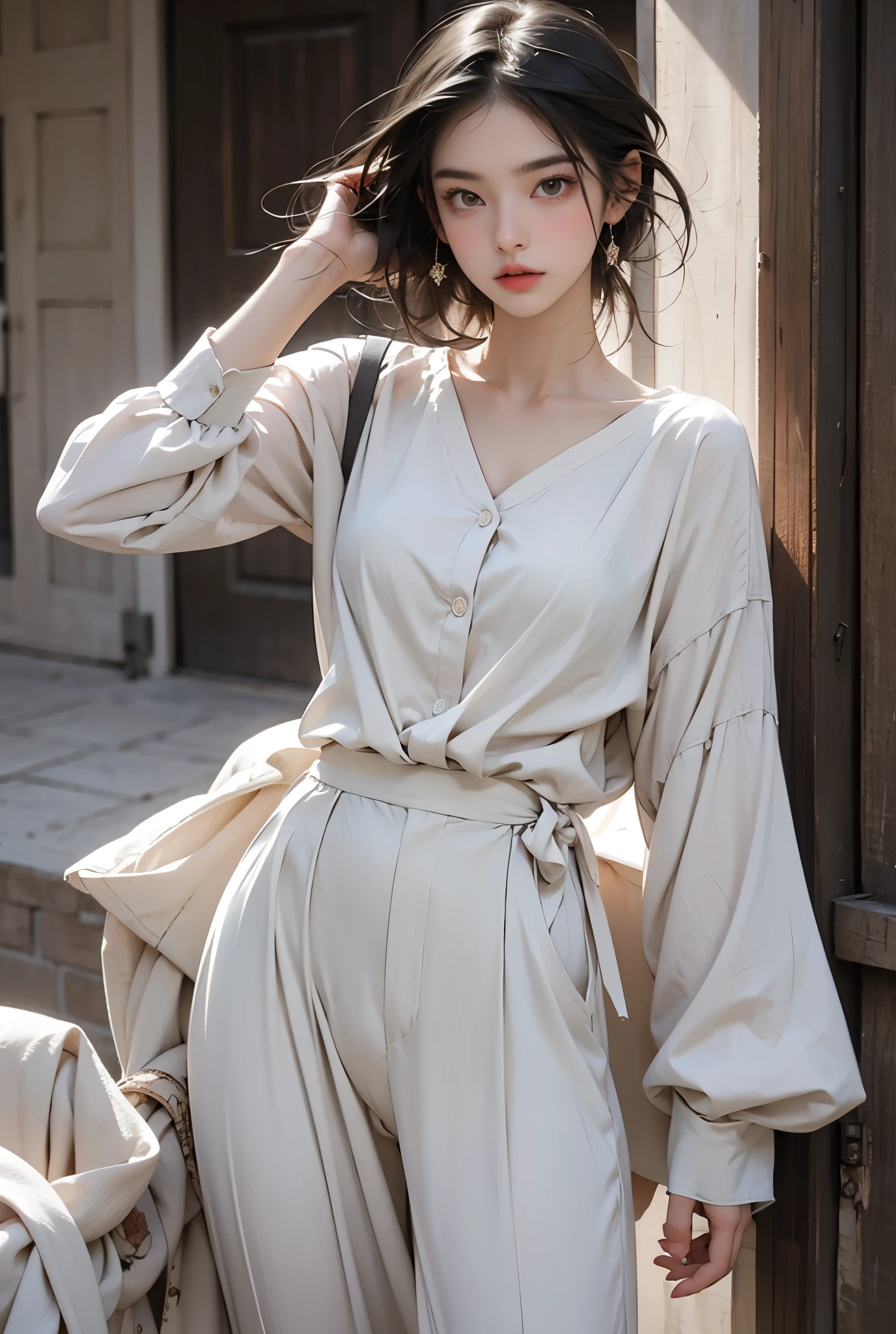 ((Small underboob)), (shoulder-length straight short hair: 1.2), Black hair,Upper body, （Extremely meticulous CG 8k wallpaper），（Extremely refined and beautiful），（Masterpiece），（best qualtiy：1.0），（Ultra High Resolution：1.0），beautiful light up，Perfect lightning，realistic shaded，[A high resolution]，Smooth and flawless fair skin，Extremely exquisite facial details，（perfect body：1.1），ultra - detailed，A beautiful girl，small head，(Small breasts:1.1)，Flat chests，slim，thin，Smile，cheerfulness,(buttons fastened Doctor's white coat:1.5),autumn,midday，A female doctor，In a dilapidated hospital，In the ward，Lying flat on back on the hospital bed，Closed eyes, sleeping, fainting, drooling,open mouth,Close Shot,from above,blush,Female orgasmic,cowboy shot