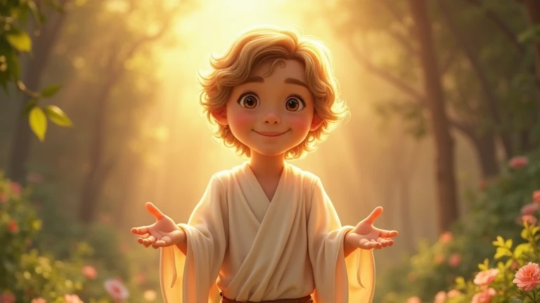 a 7 year old greek boy, short blonde hair, cute smiling face, ancient greek outfit, Classical Greek culture
