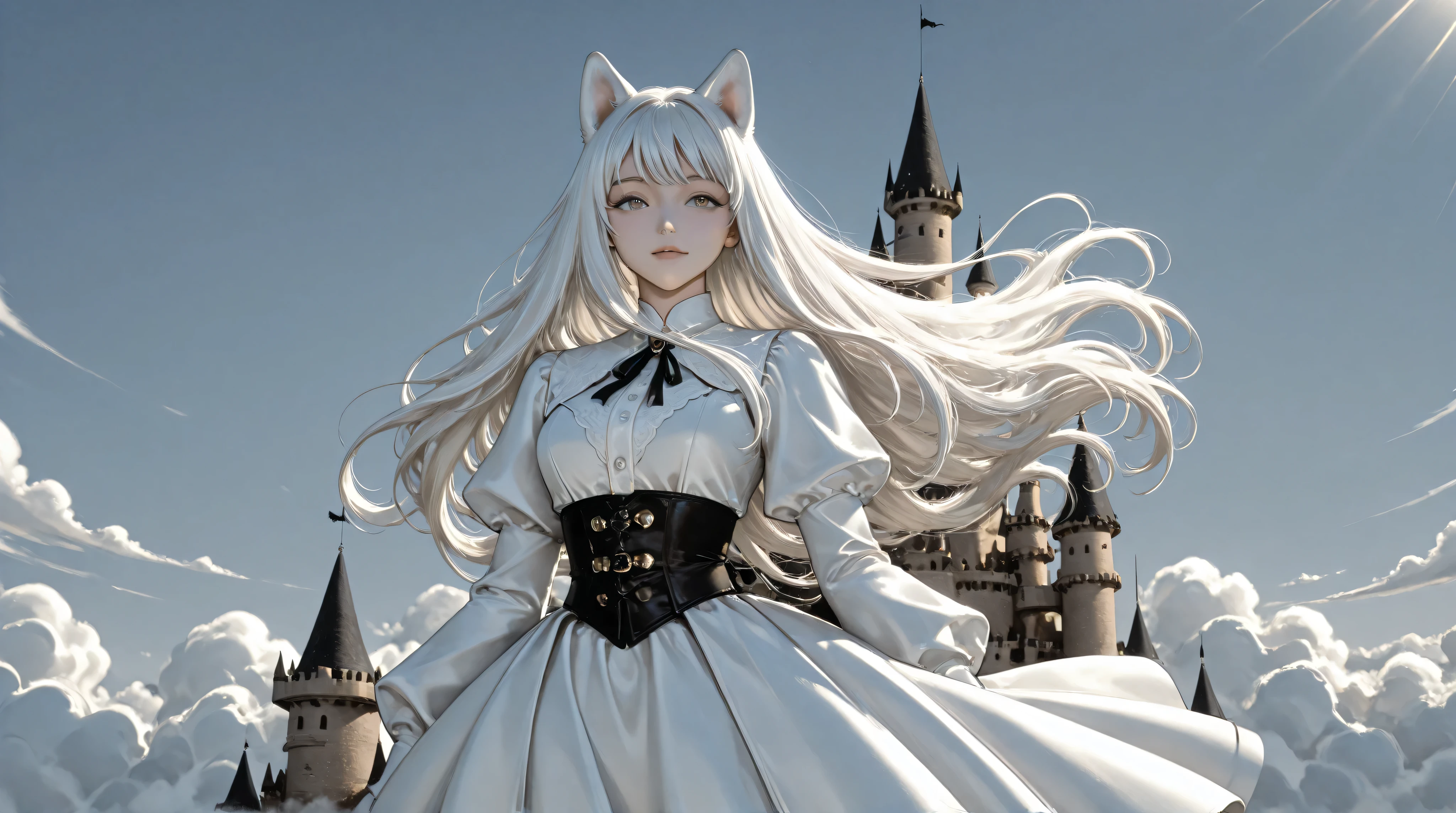 anime girl in white dress with long white hair and a cat ears, white cat girl, anime barbie in white, vampire white fox, very beautiful anime cat girl, beautiful anime catgirl, anime in fantasy style, anime styled 3d, white ( cat ) girl, anime fantasy illustration, 2. 5 d cgi anime fantasy artwork, white haired deity, fantasy art style