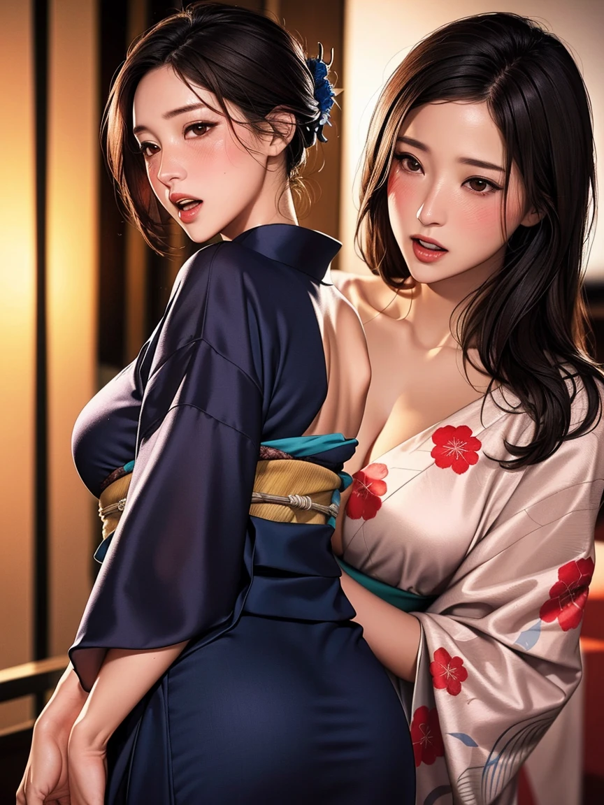 最high quality、high quality、Best image quality、8k、最High resolution、High resolution、最high quality、masterpiece、RAW Photos、whole body写真、Detailed and realistic human body、Detailed and realistic skin、Realistic face in every detail、Detailed and realistic eyes、Detailed and realistic lips、Detailed and realistic teeth、Detailed and realistic ears、Detailed and realistic hair、Realistic reproduction of every detail、((Beautiful Hands(thumb1、reference4))、Realistic feet down to the last detail、Realistic breasts down to the last detail、Realistic areola down to the last detail、Realistic nipples down to the last detail、Realistic pussy down to the last detail、Realistic vagina down to the last detail、A detailed and realistic clitoris、((Realistic pubic hair down to the last detail))、((Beautiful Japanese Girl))、(Japanese Model)、((18 year old beautiful girl2))、((twins、Sisters))、((Several girls))、(Black Hair)、(Random Hairstyles)、((whole body))、((Slim and perfect figure))、(Beautiful and firm breasts)、(whole body光沢肌、Fair skin)、Soft natural light、China dress、kimono、Ninja costume、Japanese tradition、Japanese garden、((Colorful see-through(Floral Ninja Costume))、((Relax in the garden(Dynamic sexy pose))