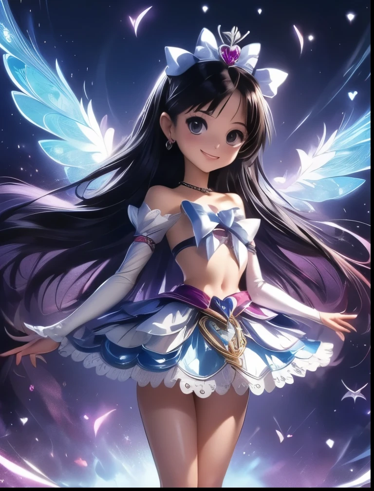 (((SFW、Highest quality、 first class masterpiece 、 normal body of a real person 、8k、 detailed face 、super precise、 real color 、5refer to、Highest)))、Pretty Cure、 black hair、long hair around the chest、Magical Girl、pretty girl、 Navel Exposure 、Big Breasts、slender、 slim、high leg white slingshot、Panchira super miniskirt、Open Legs Embarrassing Pose、 Open Legs Sexy Pose、Fall into Darkness、heart on navel dirty tattoo、heart on chest dirty tattoo、Heart tattoo on body、dark light、evil magic particle、hypnotic state、Hypnotic、Eyes that shine in a heart pattern、hollow eyes、Chain Lead Slave Iron Collar、Female slave、Brain washing is complete、kind smile、Calm expression、ChainBondage、bow down、Trembling violently and panting