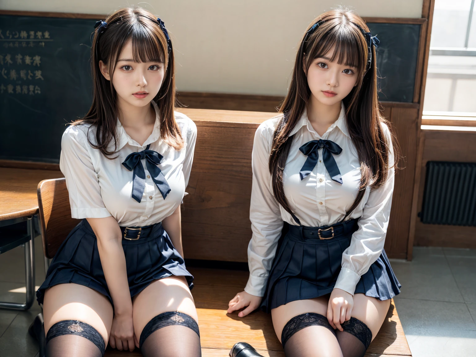 underwear, photo of 20 y.o lady, cute, panties, ((Chinese girl)), ((((happy smile)))), lace panties, sitting, panties, legs open, skirt, school uniform, white panties, socks, black hair, shirt, blurry, blurred background, knees, white shirt, loafers, realistic, long hair, lips, brown eyes, black socks, bow tie, pleated skirt, bow, bow, headrest, looking to the side, outdoors,  brown footwear, masterpiece, best quality, ultra-detailed,