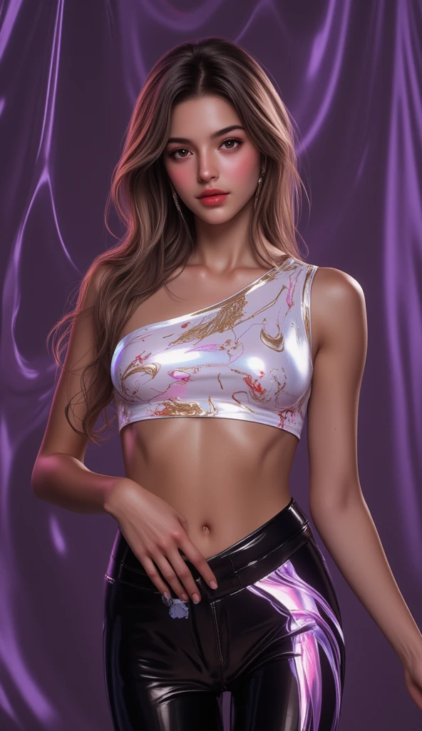 Realistic portraits, Surrealism female students, ultrarealistic digital art, hyper realistic digital painting, Emma Watson, ultra-realistic picture,Ino yamanaka, Beautiful, Tall, Super realistic,detail-rich, perfect eyes, Dark purple one-piece swimsuit, (Master parts, Best quality, 1girll, soio, intricately details, ultra super realistic, Anime Naruto