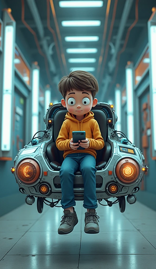 Realistic male baby inside a mini spaceship, holding in his right hand an iphone cell phone, 2 or 3 year old appearance, realistic texture hyper realistic lighting dramatic lighting unreal trend in artstation, award-winning photo, nikon photo RAW, 8 k, Fujifilm XT3, masterpiece, best quality, realistic, photorealistic, ultra detailed, extremely detailed face,  solo, 1girl, cartoon